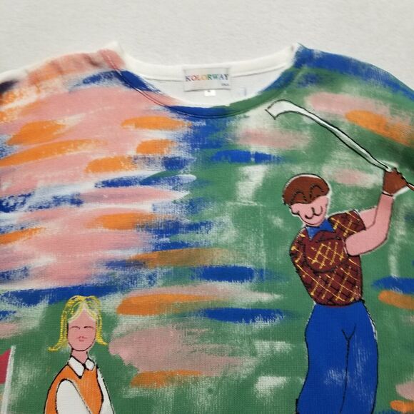 Kolorway Size 2 (XL?) Hand Painted Sweater Golfing Art To Wear Crewneck VTG USA - Picture 4 of 9